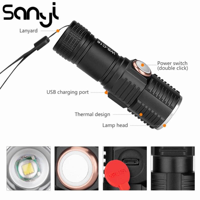 

Mini Lighting for Car Repair/Camp Zoom Handy Light Portable LED Torch Lamp USB Charging High/Low/Flash