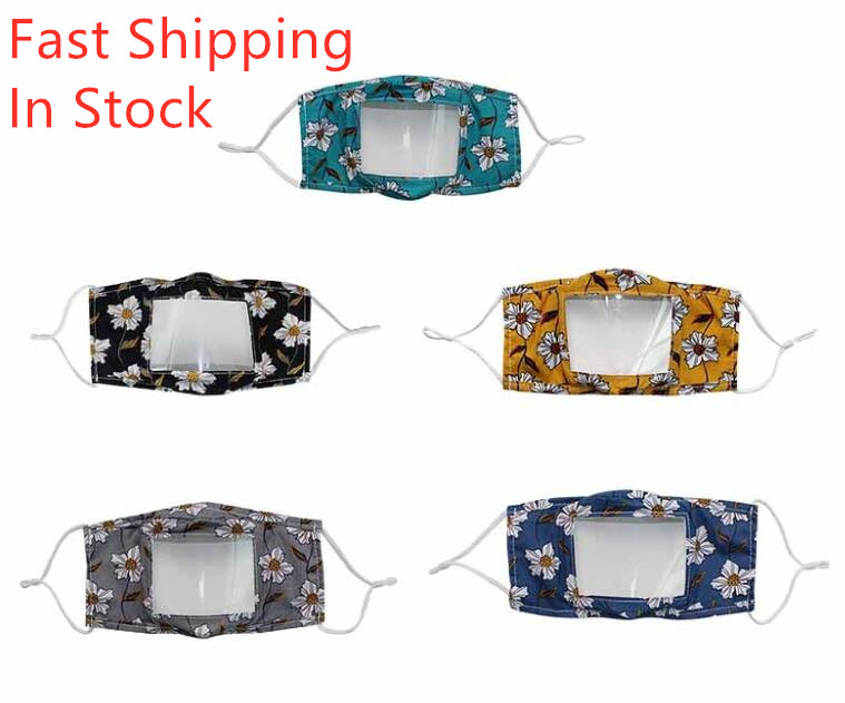 

FAST ShIP Fashion Floral Deaf Mute Face Mask Clear Mouth Window Dustproof Mask for Deaf Lip Reading Mouth Mask Washable Adjustable FY9153