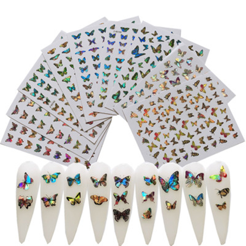 

1 Sheet Simulation Butterfly Nail Sticker Thin Laser Butterfly Stickers Decal 3D DIY Manicure Decoration With Adhesive