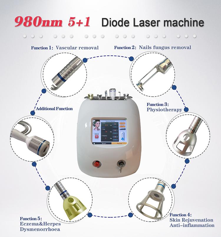 

5 IN 1 Diode Laser Vascular Vein 980nm Skin rejuvenation Spider Vein Removal Vascular Removal Home use physiotherapy Machine