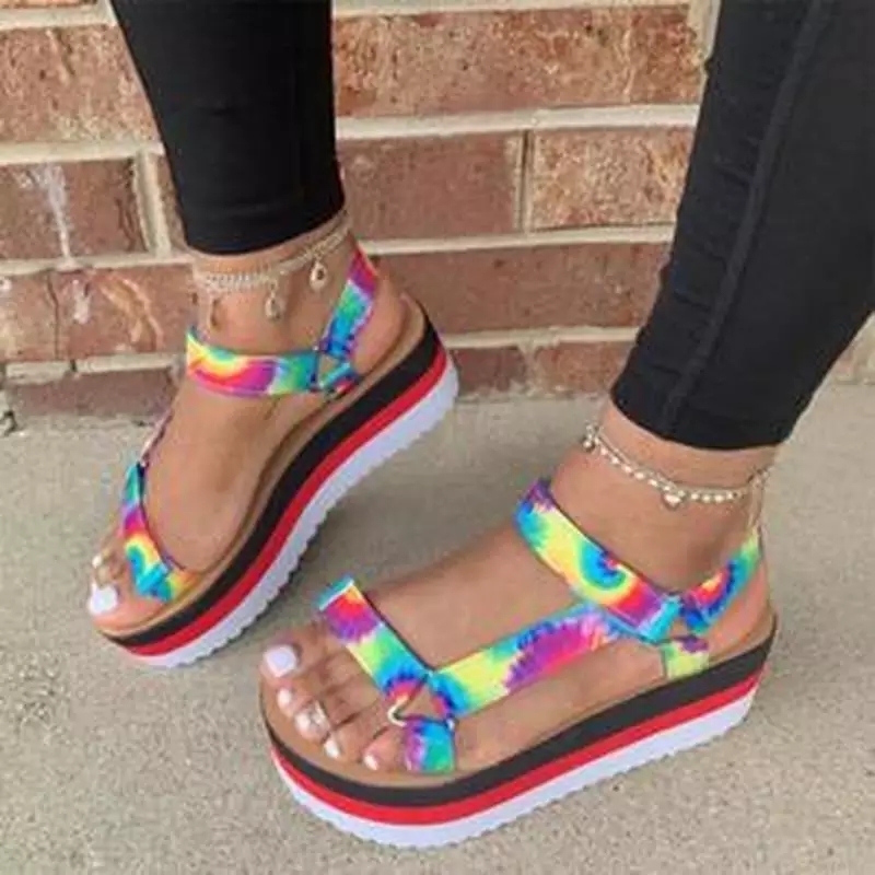

New Women Platform Sandals Summer Mixed Colors Wedges Ladies Shoes Open Toe Casual Beach Female Sandals Sandalias Mujer, Yellow print