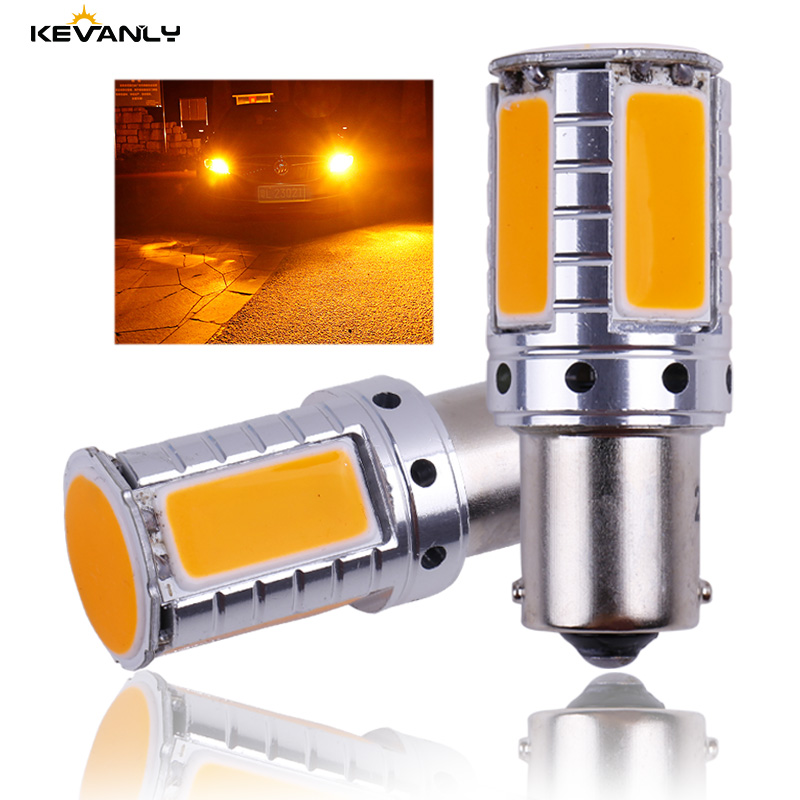 

2PCS CANBUS 12V-24V P21W BA15S BAU15S PY21W S25 1156 COB LED Car Backup Reserve Light turn signal Daytime Light Amber, As pic