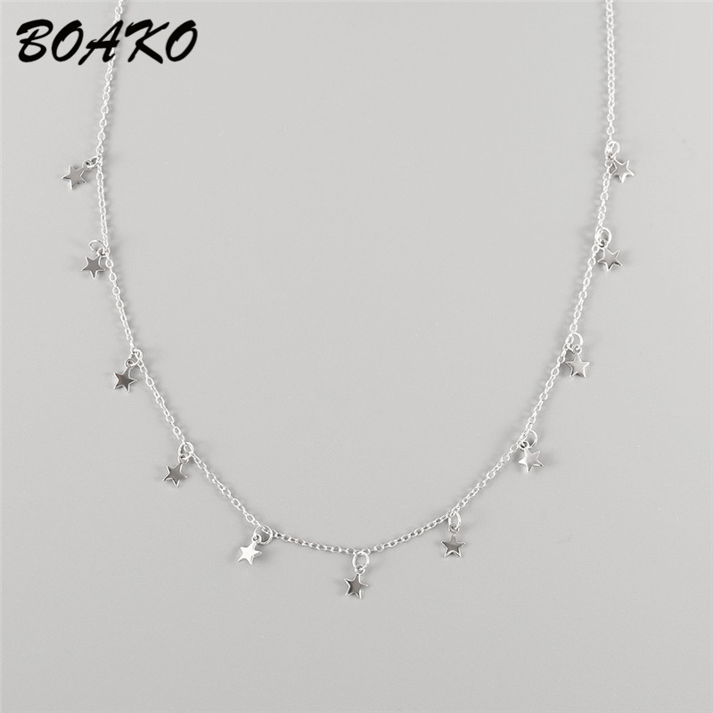 

BOAKO 925 Sterling Silver Star Necklace Fashion Drop 11 Star Choker Necklace for Women 2020 Bohemian Party Jewelry Gift