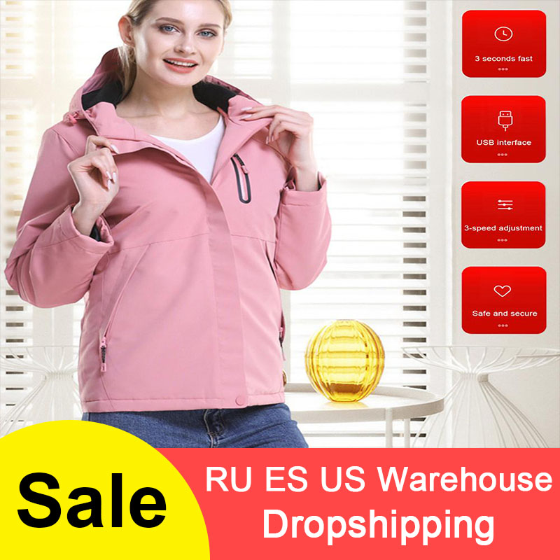 

Men Women Smart Heating jacket USB Fiber Heating Autumn Travel Waterproof Warm Winter Thermal Coat, Black