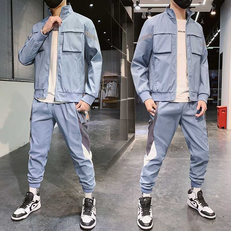 

Tracksuit Men Set Sweat Suit 2020 Fitness Spring Autumn Jackets+ Pants Casual Mens Sportswear Two Piece Pants Set Streetwear, Blue