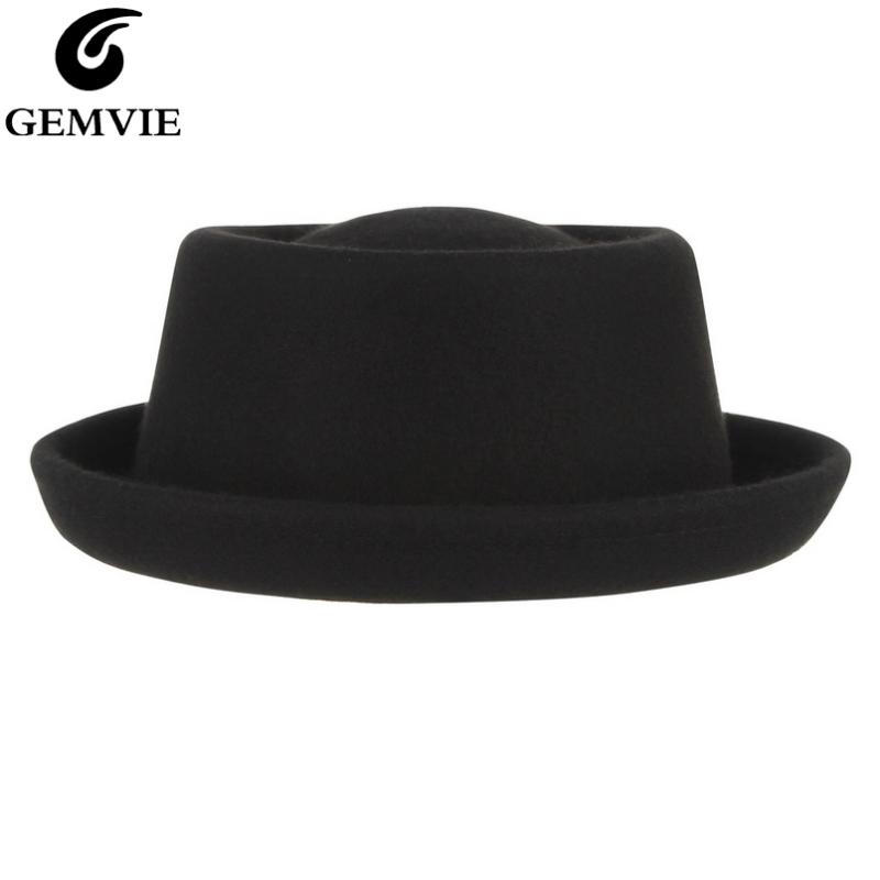 

GEMVIE Classic 100% Wool Soft Felt Pork Pie Hat Fedora For Men Women Autumn Winter Wool Hat Curved Brim, As pic