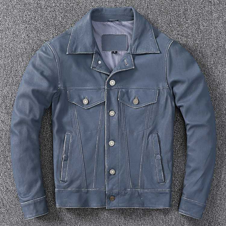 

Free shipping.2020 New arrival leather coat,casual 506 quality genuine leather Jacket,mens jeans blue style sheepskin clothing