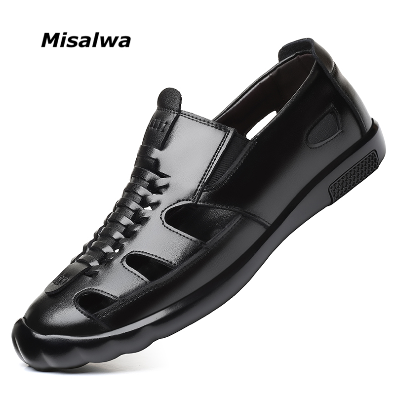 

Misalwa Closed Toe Men Slippers Sandals Summer Men's Hollow Leather Flats Air Hole Leisure Massage Comfortable Sandals Loafers, 7761 brown