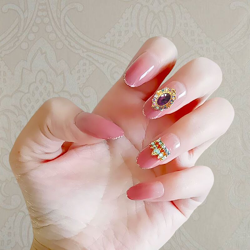 

24pcs Fashion 3D Oval Head Pink Fake Nails Full Cover Finger Nail Art Manicure Tips Dropship