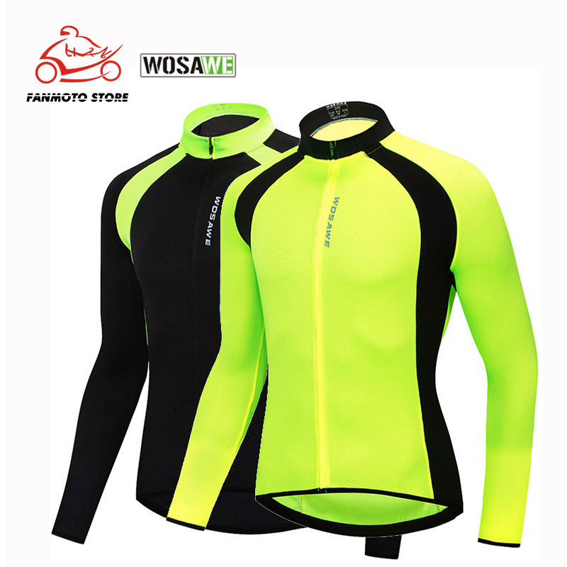 

WOSAWE Long Sleeve Motorcycle Jackets Mens Cycling Jersey High Visibility Breathable Bike Shirts Tight Slim Bicycle Clothing