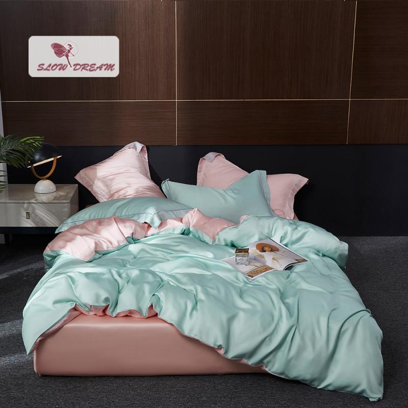 

SlowDream Women Top Grade 100% Silk Bedding Set Beauty Duvet Cover Pillwocase Fitted Sheet  King Bed Linen Home Textile, 005