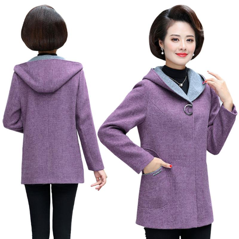 

Plus size Middle-aged women Woolen coat New Autumn Winter Jacket Coats Noble Womens Loose Hooded Wool coats Overcoats 5XL, Blue