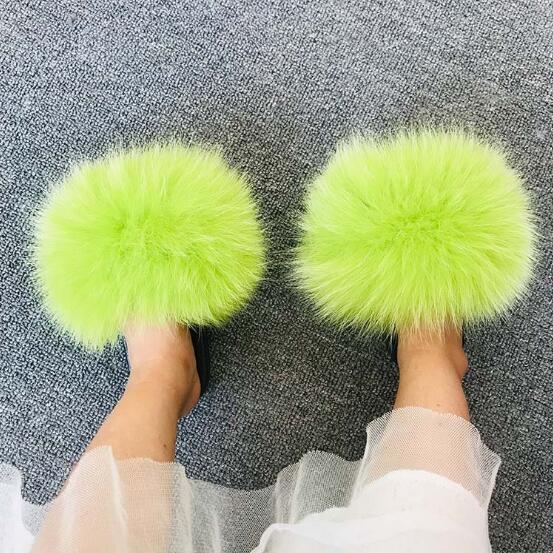 

Baby Girls Fur Slides Fluffy Fur Slippers Cute Warm Flat Slides Real Sandals Furry Kids Non-slip 2020 Hot, As pic shows