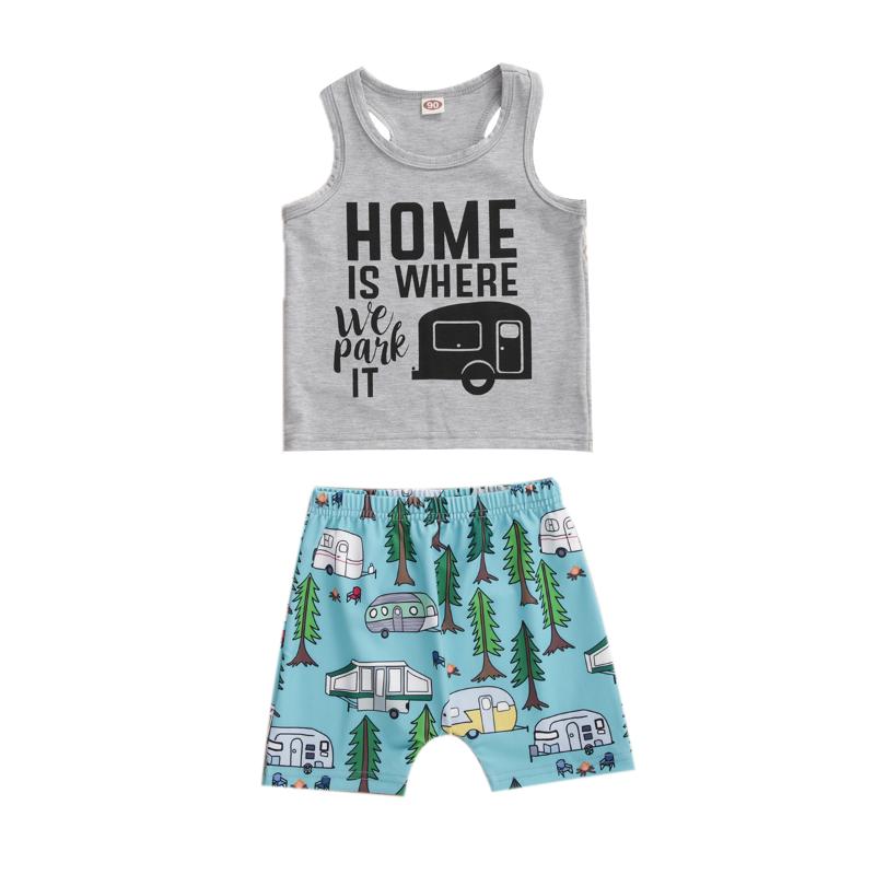 

Pudcoco 2Pcs Kids Baby Boy Letter Car Pattern Sleeveless Round Neck Top+ Short Pants Trees Cars Pattern Set, As pic