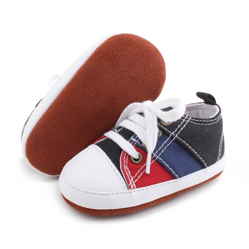 

Spring Autumn Baby Girls Boys Lace-up Patchwork Anti-Slip Shoes Sneakers Toddler Soft Soled First Walkers