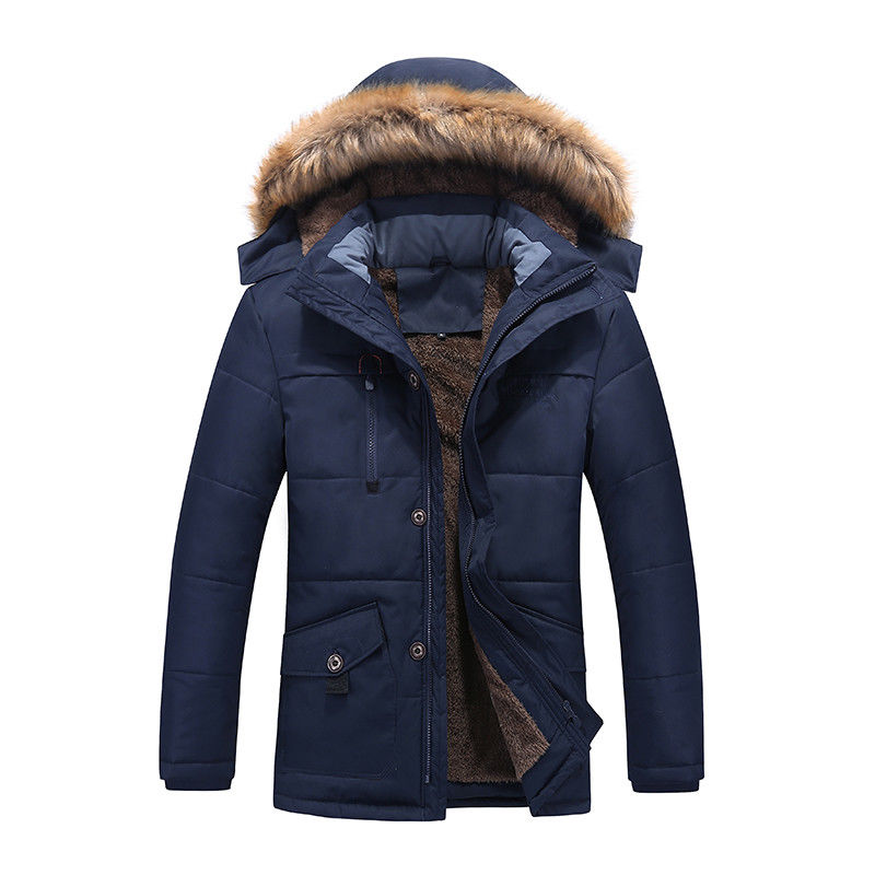 

Men's winter warm cotton-padded jacket large fur collar hooded jacket plus L-7XL ACE-0005, Black
