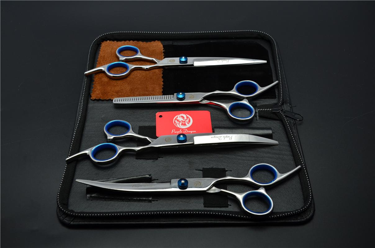 

4Pcs Suit 7.0 Inch 19.5cm Pets Professional Hair Hairdressing Scissors Cutting + Thinning Scissors + Down&Up Curved Shears Z3001