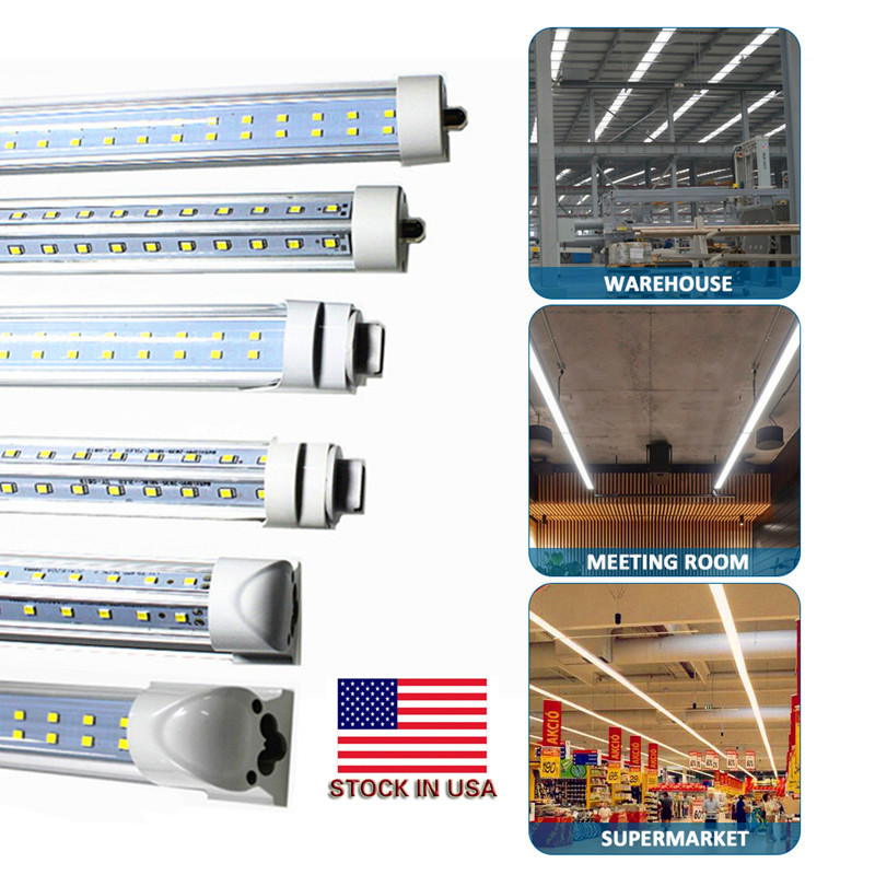 

R17D FA8 8FT LED Tube Light Bulb 72W 7200LM 45W 4500LM Double Side V Shape Integrated 8 Foot LED Light Fixtures T8 LED Shop Lighting
