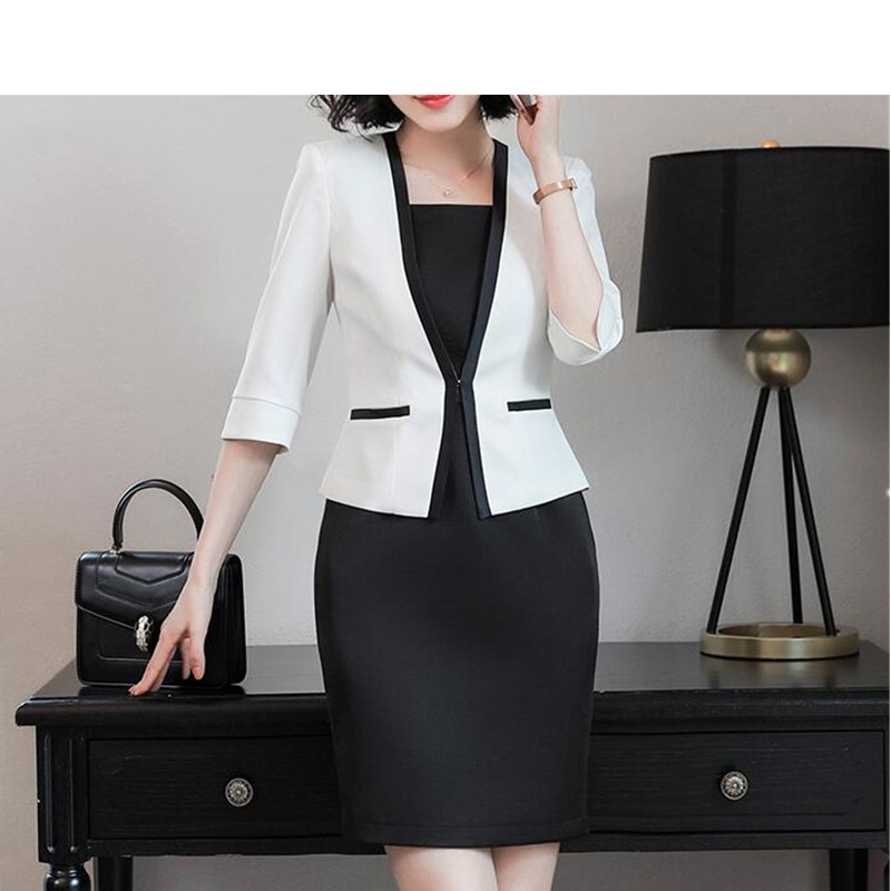 

Women's skirt business suit fashion long-sleeved thin coat and skirt suit ladies large size office overalls, Black