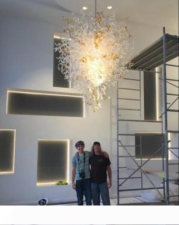 

Large Size Clear Amber Blow Glass Chandeliers Lamp European Style Elegant Crystal Art Chandelier