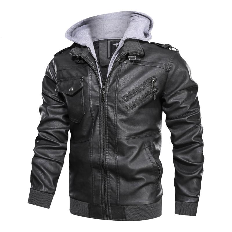 

2020 New Men's Leather Jackets Casual Motorcycle PU Jacket Biker Vintage Leather Coats Multi-Pouch Bomber Jacket, Black