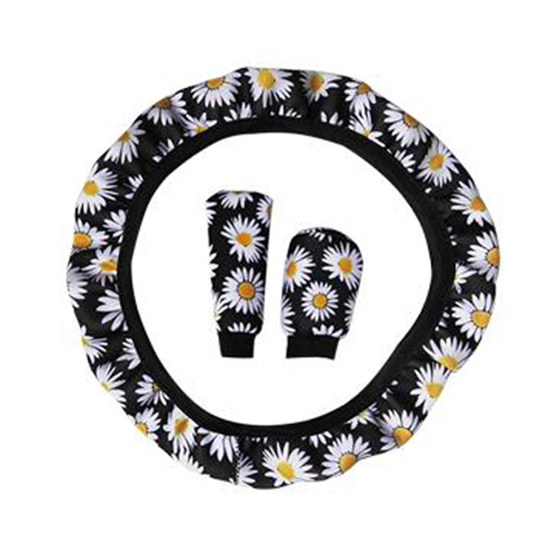 

3pcs Car Steering Wheel Handbrake Gearshift Cover Protection Daisy Decorations