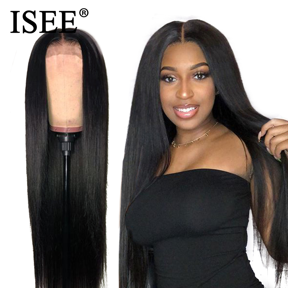 

ISEE HAIR Straight 360 Lace Frontal Wig 150% Density Human Hair Wigs For Women Malaysian Straight Lace Frontal Human Hair Wigs, Black