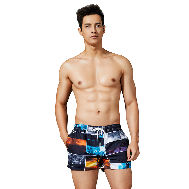 

Men' Summer Sports Shorts Swimwear Endless Printed Quick-drying Men Beach Shorts Small Boxer Pants, Blue