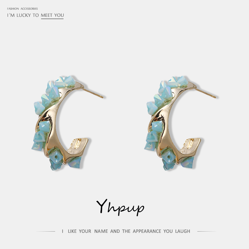 

Yhpup Fashion Korean Brand Copper Stud Earrings Exquisite Crystal 16 K Metal Brincos for Women Party Jewelry Party Gift 2020