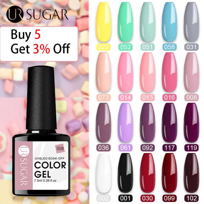 

UR SUGAR 7.5ml Color Gel Nail Polish Semi Permanent Hybrid Varnish Base Top Base Coat Glitter Gel Soak Off UV Varnish Nails, 068