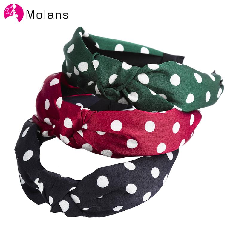 

Molans Korean Center Knotted Dot Hair Band For Women Cloth Wide Headband Hair Hoop For Girls Accessories Headwear