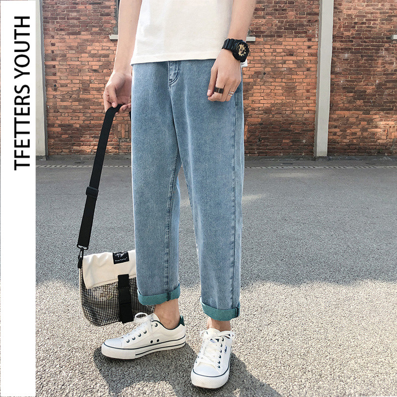 

TFETTERS 2020 Mens Jeans Designer Fashion Loose Straight Boys Wide-Legged Korean Trend Retro Washed Harajuku Streetwear Pants, Men jeans