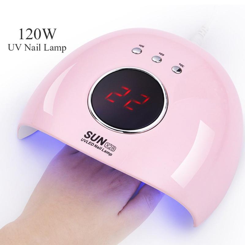 

120w Nail Dryer Lamp Nail Phototherapy Machine Smart Uv Led Quick-drying Lamp Uv Baking Portable Dryer, Pink
