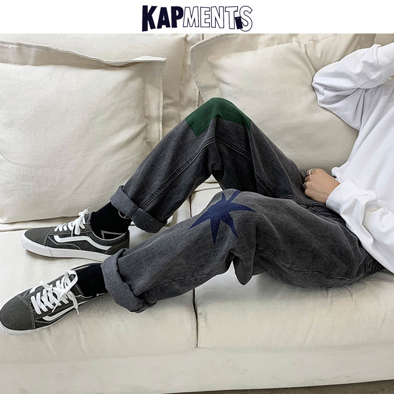 

KAPMENTS Men Vintage Graphic Jeans Harem Pants 2020 Mens Harajuku Streetwear Black Denim Pants Couple Hip Hop Korean Baggy Jeans