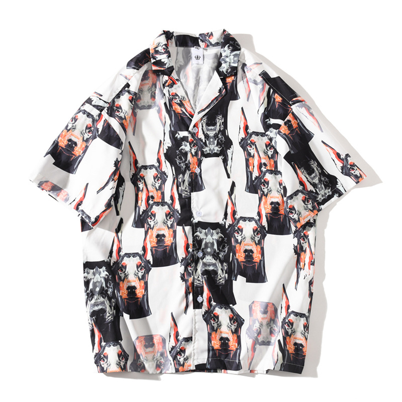 

Men's Top Short Sleeve Hawaiian Floral Shirt Men's Trend Casual Loose Port Wind Beach Resort Animal Short Sleeve Shirt Fashion, Black
