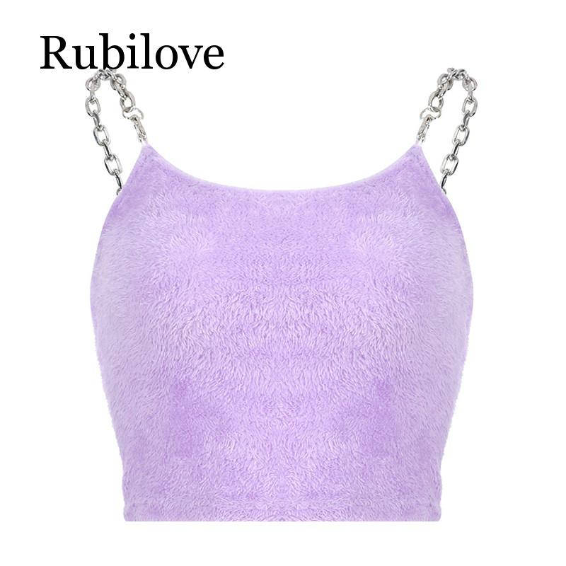 

Rubilove Velvet Women Tank Top High Street Chain Crop Tops Streetwear Harajuku Camisole Sexy Sleeveless Cropped Tee Shirts, As pic