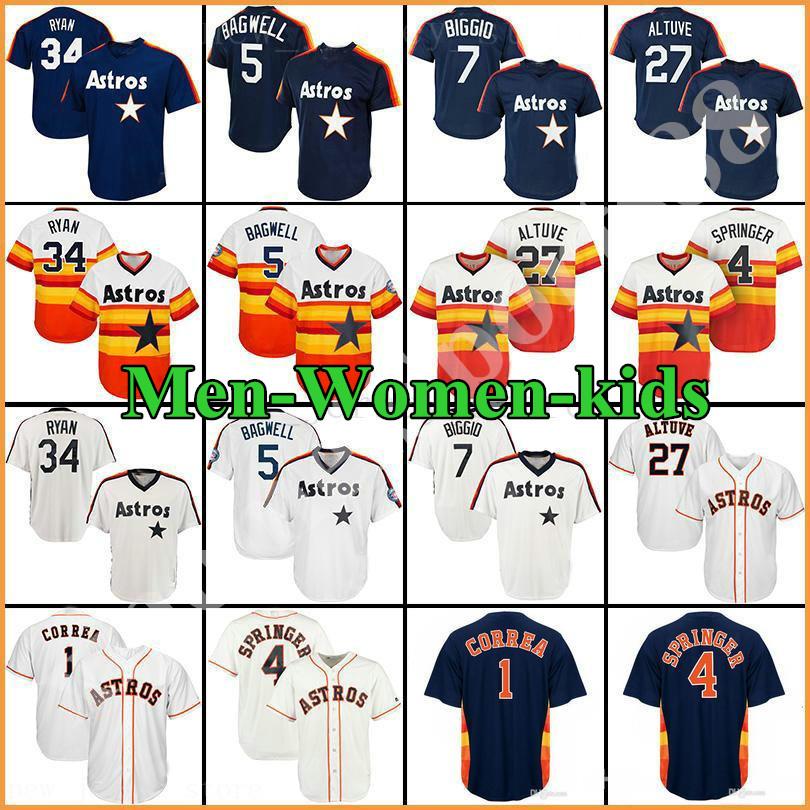 

Mens Women Youth KIDS 2019 Houston Baseball Jerseys George 4 Springer Carlos 1 Correa Jose 27 Altuve Nolan 34 Ryan Jersey, As shown in illustration