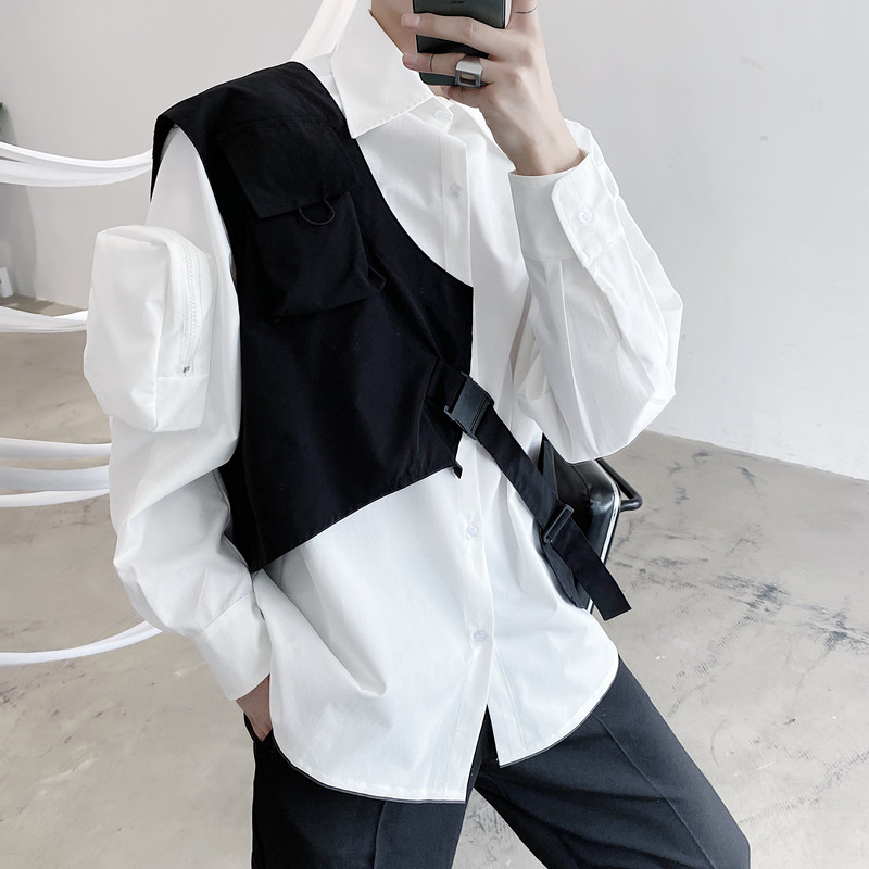 

2020 Autumn Men Vests Safari Style Dark Irregular Design Owen Sleeveless Spring Man Streetwear Hollow out Coat Punk Japan Style, Black