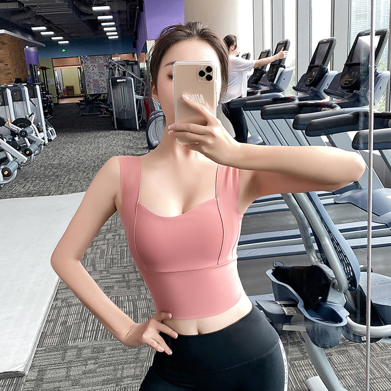 

Plus Size L-4XL Sports Bra Shockproof Solid Brassiers Push Up Fitness Tank Tops Breathable Gym Workout Running Bras With Pads, Black