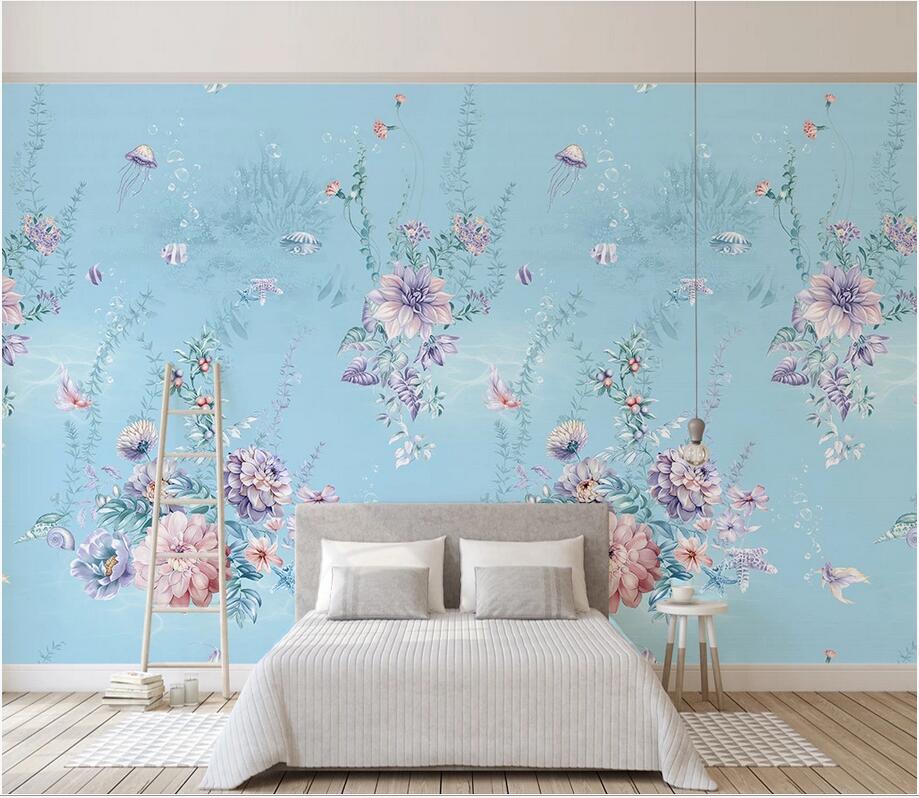 

3D ceiling murals wallpaper custom photo Modern minimalist small fresh pink floral seabed background homedecor wallpaper for walls 3 d, Non-woven