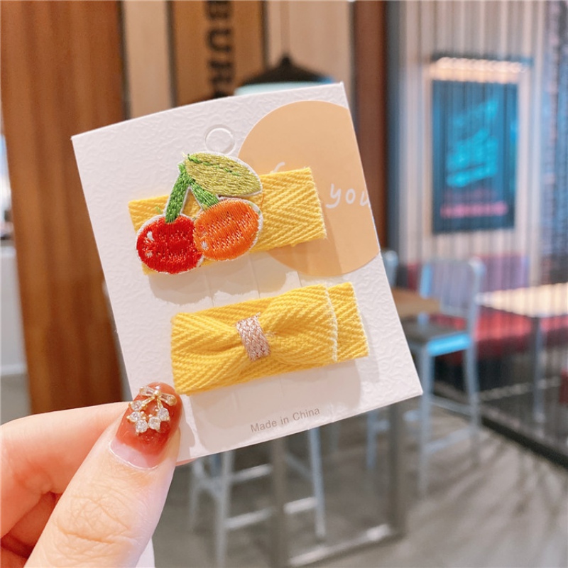 

2Pcs Fruit Bowknot Hair Clips For Girls Kids New Korean Version Fashion Children Cotton BB Clips Hair Accessories, 08