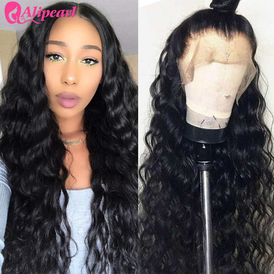 

AliPearl Loose Deep Wave Lace Front Human Hair Wigs 130 150 180 Density Pre Plucked Brazilian Hair Wigs Remy Natural Color, Medium brown