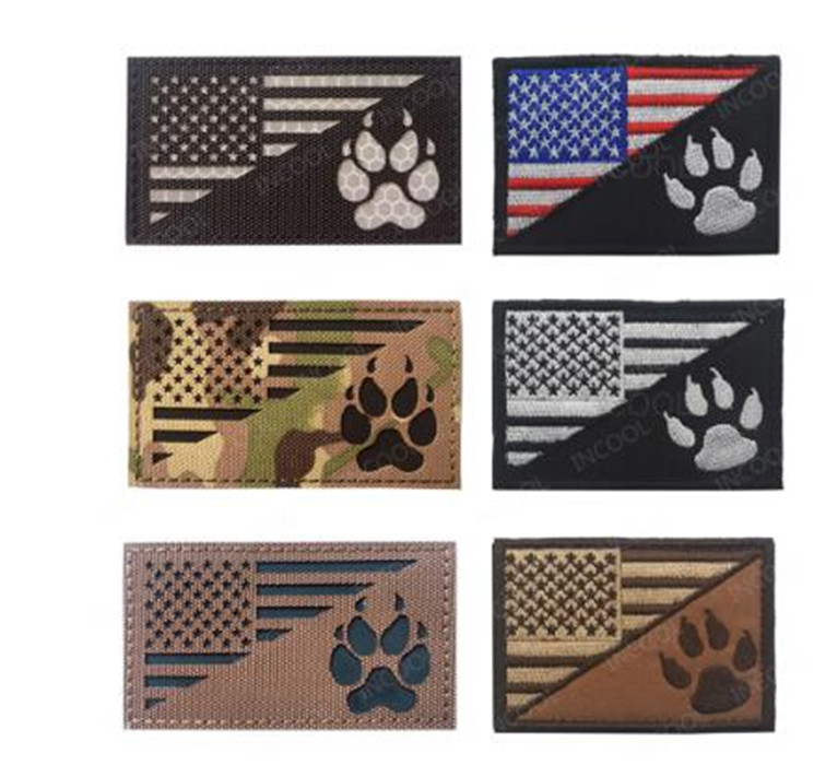 

IR Reflective US Flags Claw 3D Embroidered Patches Sheep Dog American USA Flag Military Morale Tactical Emblem Embroidery Badges