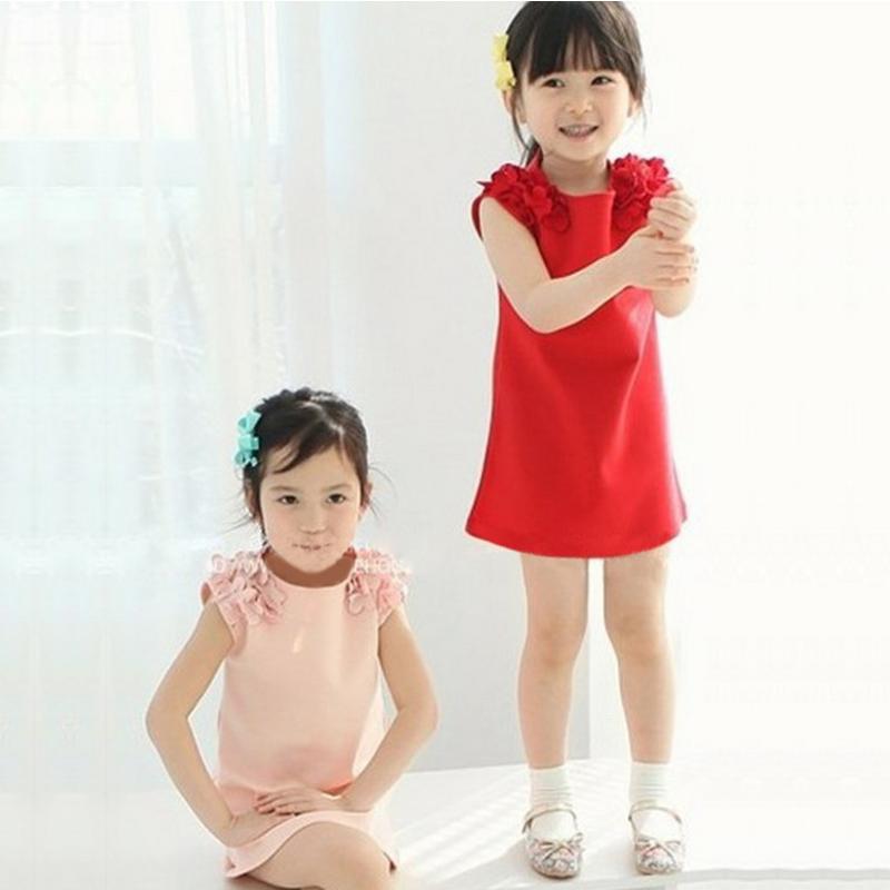 

2020 New Summer Children's Girls Princess Clothes Cute Party Mini Flower Dress 2-7 Years Old Children's Wear, Pink