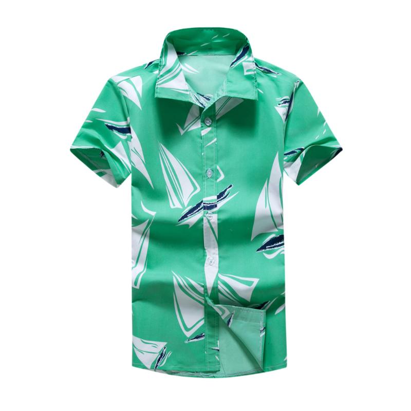 

Men's Summer New Fashion Lapel Print Short Sleeve Hawaiian Shirt Blouse, Green