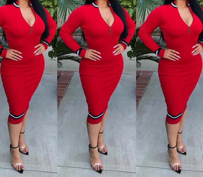 

Women Dress Women Autumn Zipper Midi Dress 2020 Slim Skirts Womens Solid Color Dresses Hot Selling Casual Tight Skirts, Black