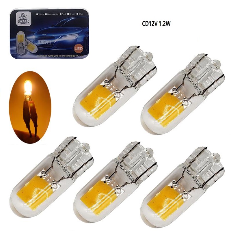 

5Pcs T10 LED W5W glass car instrument light bulbs CD12V 1.2W vehicle license plate light reading lamp motorcycle Warm white lamp, As pic