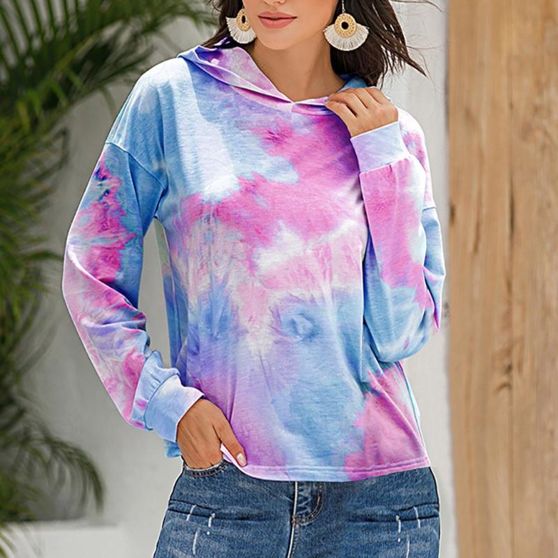 

Gradient Hooded Sweatshirt Fashion Womens Casual Loose Sexy Tie-dye Printed Top Pullover Hoodies Female Clothes moletom feminino, Blue