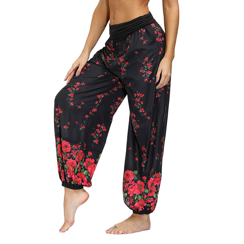 

2020 Women Yoga Pant Loose Comfy Soft Harem Trousers Blend Multicolor Geometric Print Wide Leg Pants, Color 2