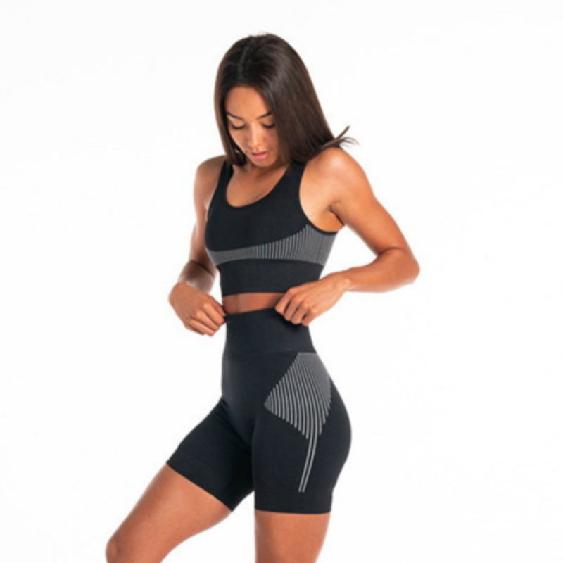 

Seamless Yoga Set Sports Bra and Shorts Jogging Gym Set Clothes Workout Sports Tights Women Fitness Suit Short+Bra, Light gray